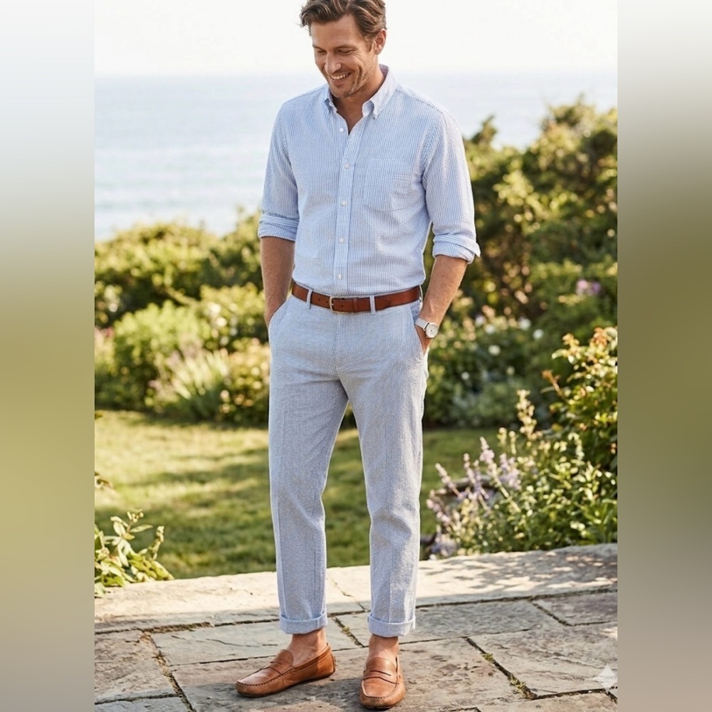 J. Crew - The Sutton - Men's Blue & White pin striped linen blend Pants